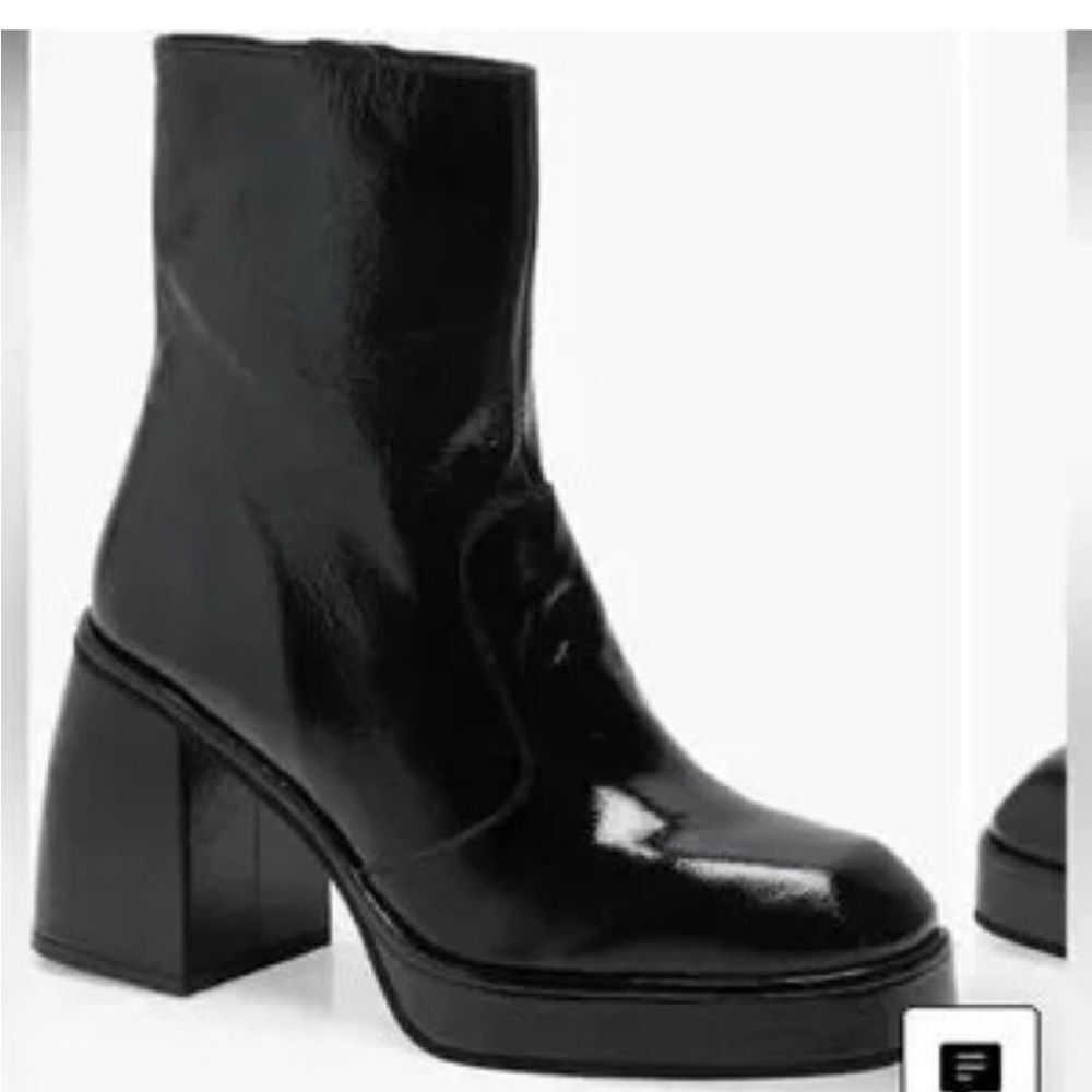 Free People Ruby Shine Black Leather Platform Boots Block Heel US 6